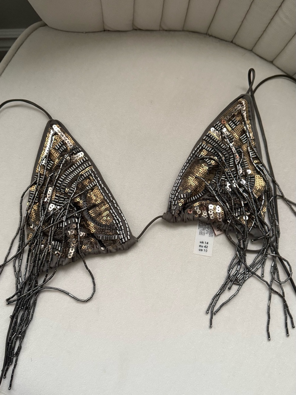 Jaded London beaded fringe Sequin Triangle Bikini top - Gold & Black